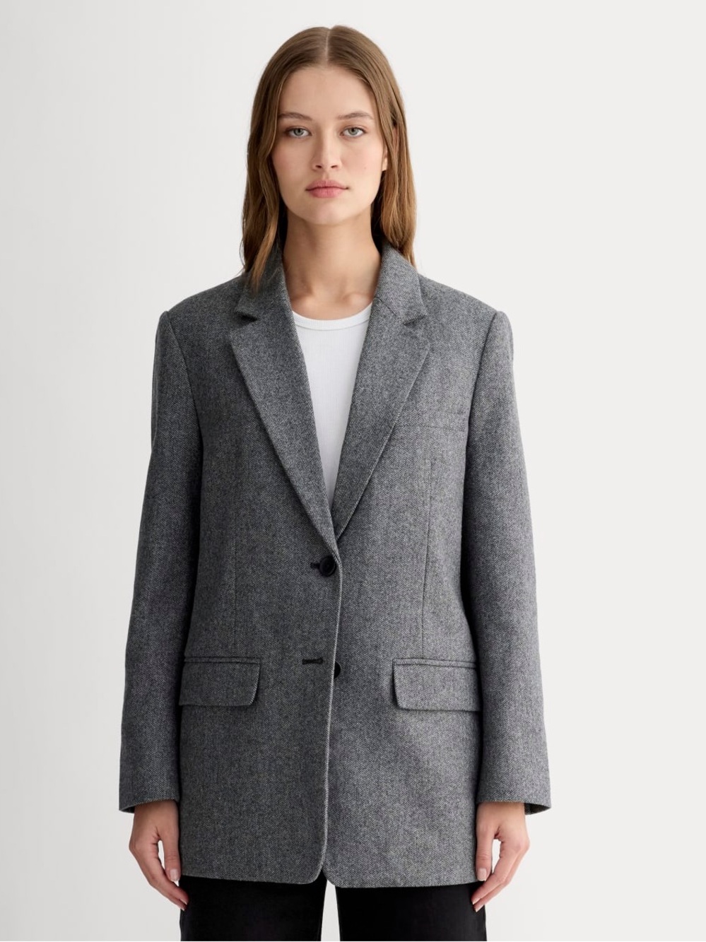 Everlane The Oversized Blazer in Wool- Grey Herringbone US 8